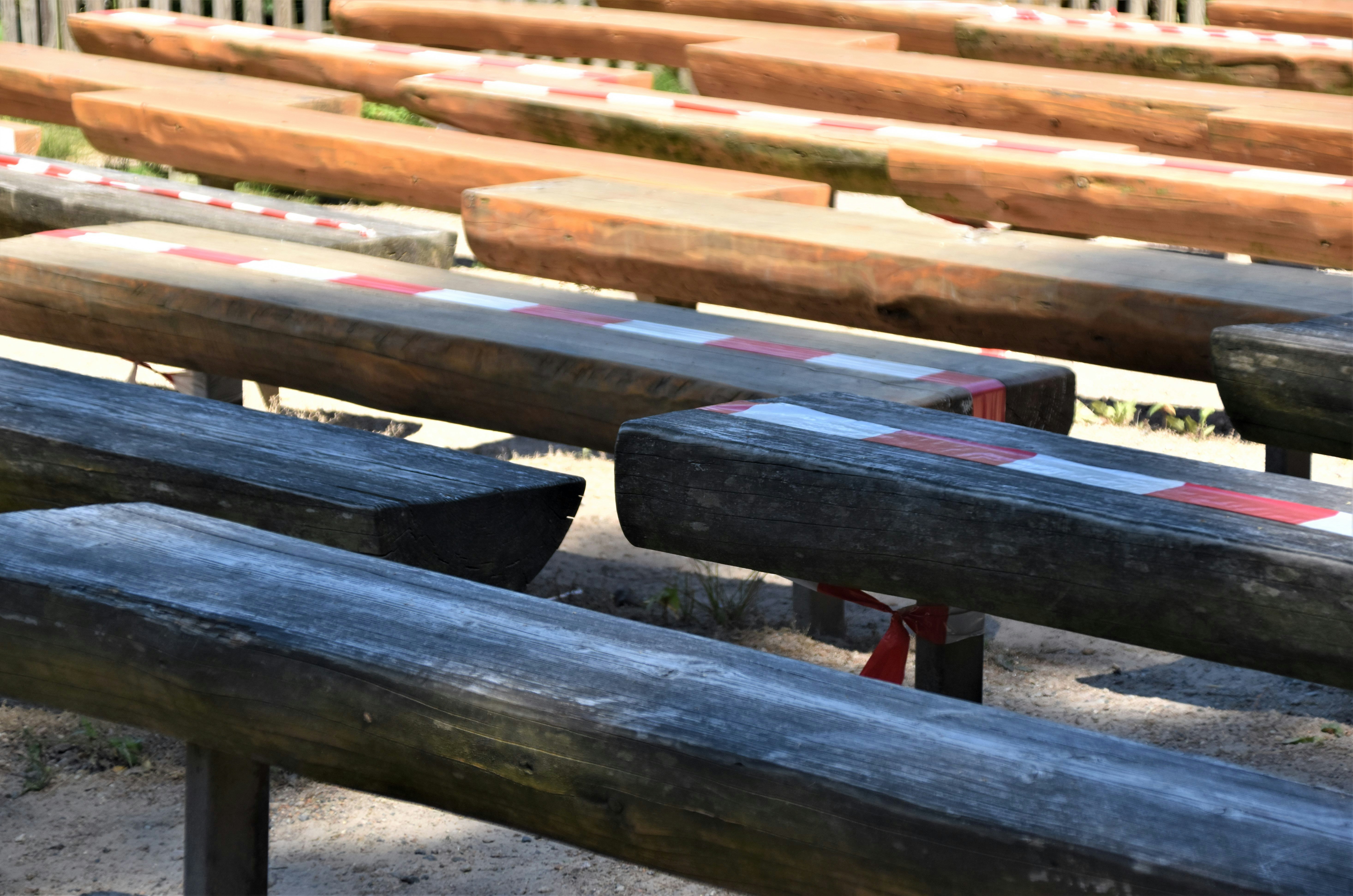 black and blue wooden bench